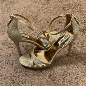 Badgley Mishka Gold zip ankle heels